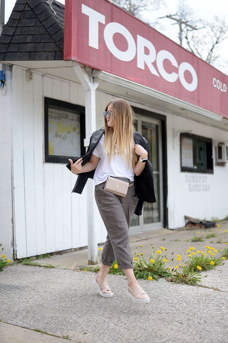 linen joggers outfit