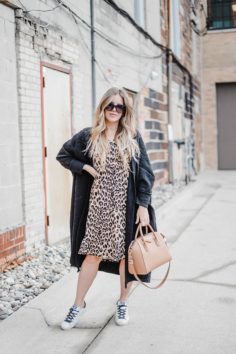 leopard print dress with sneakers